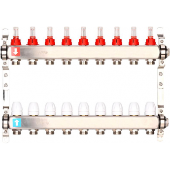 Коллектор регулируемый GAPPO G424.9 с расходомерами 9-вых. x1"x3/4 Коллектор регулируемый GAPPO G424.9 с расходомерами 9-вых. x1"x3/4