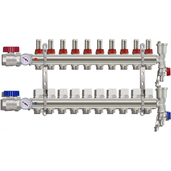Коллектор регулируемый с расходомерами GAPPO G422.10 10-вых. x1"x3/4" Коллектор регулируемый с расходомерами GAPPO G422.10 10-вых. x1"x3/4"