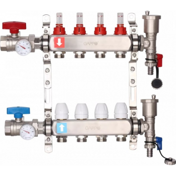 Коллектор регулируемый с расходомерами GAPPO G422.4 4-вых. x1"x3/4" Коллектор регулируемый с расходомерами GAPPO G422.4 4-вых. x1"x3/4"