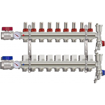 Коллектор регулируемый с расходомерами GAPPO G422.9 9-вых. x1"x3/4"