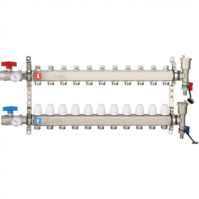 Коллектор регулируемый с запорными клапанами GAPPO 10-вых.x1"x3/4" G426.10