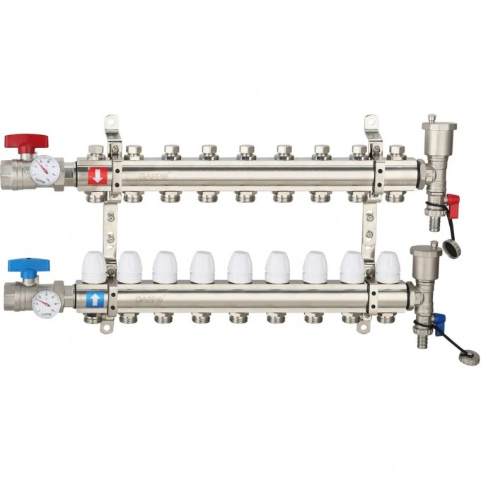 Коллектор регулируемый с запорными клапанами GAPPO 11-вых.x1"x3/4" G425.11