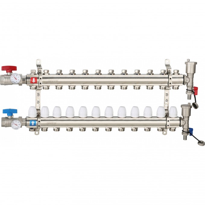 Коллектор регулируемый с запорными клапанами GAPPO 12-вых.x1"x3/4" G425.12
