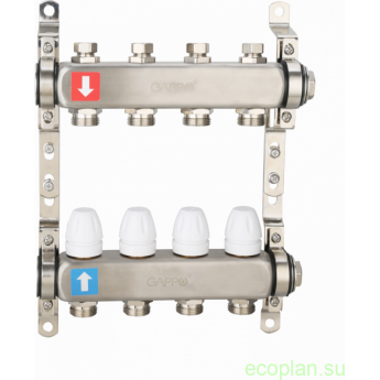 Коллектор регулируемый с запорными клапанами GAPPO G428.2 2-вых.x1"x3/4" Коллектор регулируемый с запорными клапанами GAPPO G428.2 2-вых.x1"x3/4"