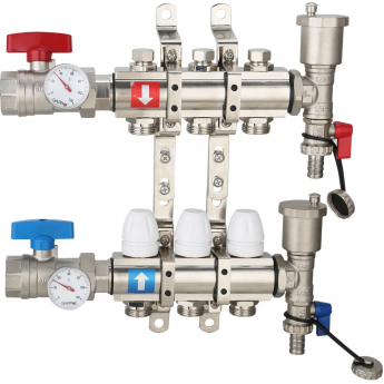Коллектор регулируемый с запорными клапанами GAPPO G425.3 3-вых.x1"x3/4" Коллектор регулируемый с запорными клапанами GAPPO G425.3 3-вых.x1"x3/4"