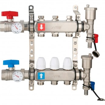 Коллектор регулируемый с запорными клапанами GAPPO G426.3 3-вых.x1"x3/4" Коллектор регулируемый с запорными клапанами GAPPO G426.3 3-вых.x1"x3/4"