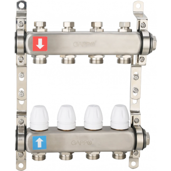 Коллектор регулируемый с запорными клапанами GAPPO G428.4 4-вых.x1"x3/4" Коллектор регулируемый с запорными клапанами GAPPO G428.4 4-вых.x1"x3/4"