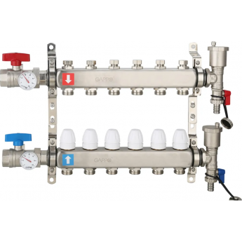 Коллектор регулируемый с запорными клапанами GAPPO G426.6 6-вых.x1"x3/4" Коллектор регулируемый с запорными клапанами GAPPO G426.6 6-вых.x1"x3/4"