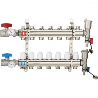 Коллектор регулируемый с запорными клапанами GAPPO G425.7 7-вых.x1"x3/4" Коллектор регулируемый с запорными клапанами GAPPO G425.7 7-вых.x1"x3/4"