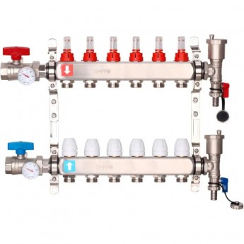 Коллектор регулируемый с запорными клапанами GAPPO G426.8 8-вых.x1"x3/4" Коллектор регулируемый с запорными клапанами GAPPO G426.8 8-вых.x1"x3/4"
