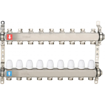 Коллектор регулируемый с запорными клапанами GAPPO G428.9 9-вых.x1"x3/4" Коллектор регулируемый с запорными клапанами GAPPO G428.9 9-вых.x1"x3/4"